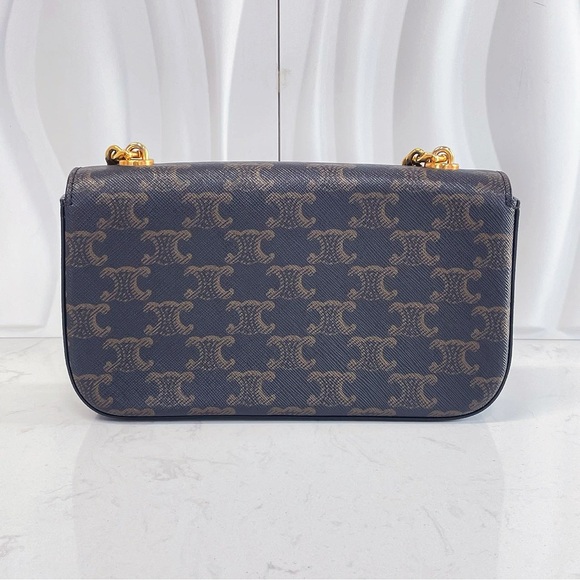 CELINE Triomphe Monogram Canvas Calfskin Leather Shoulder Bag - Picture 2 of 12